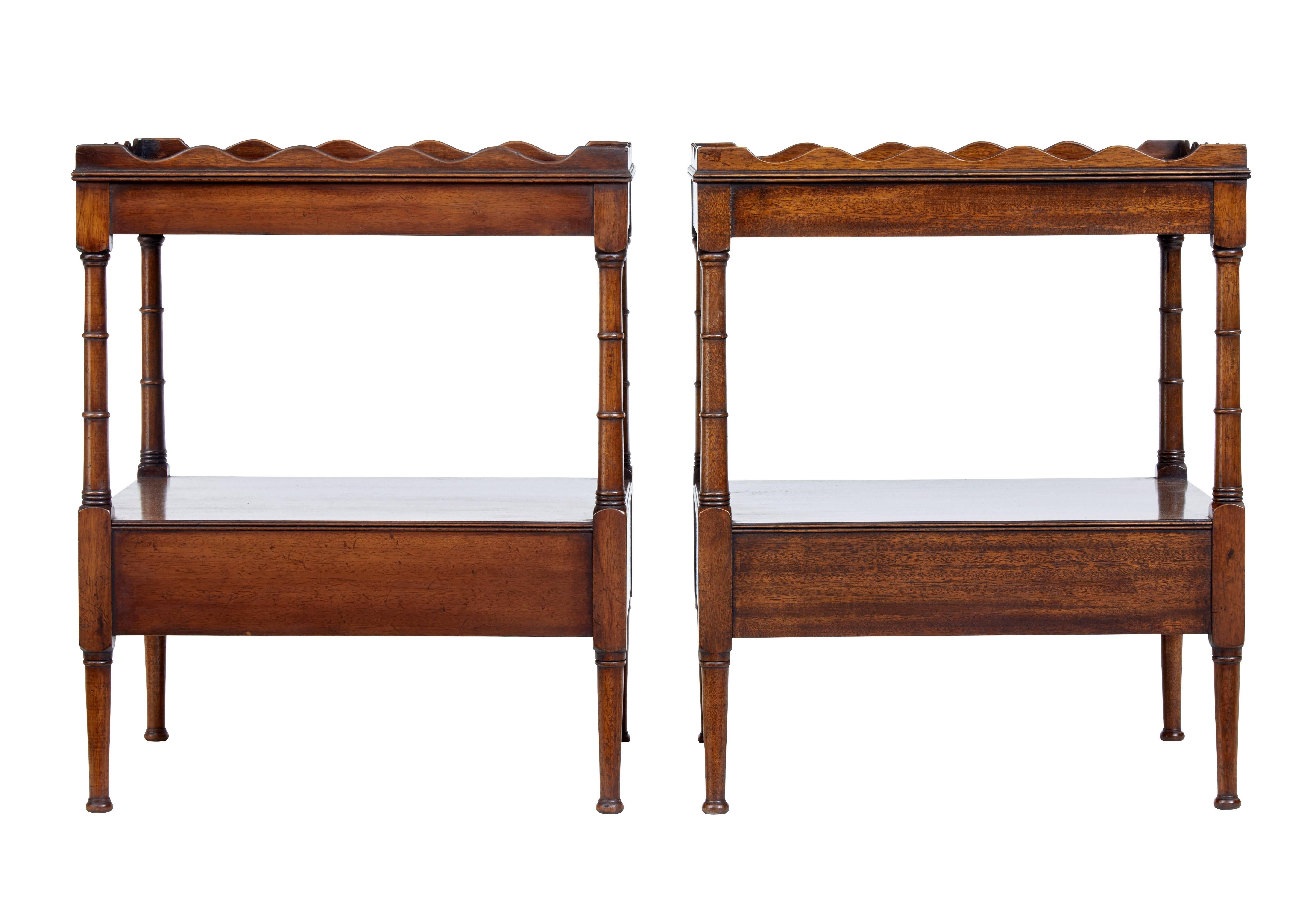 British Pair of Mahogany Bedside Tables with Slides