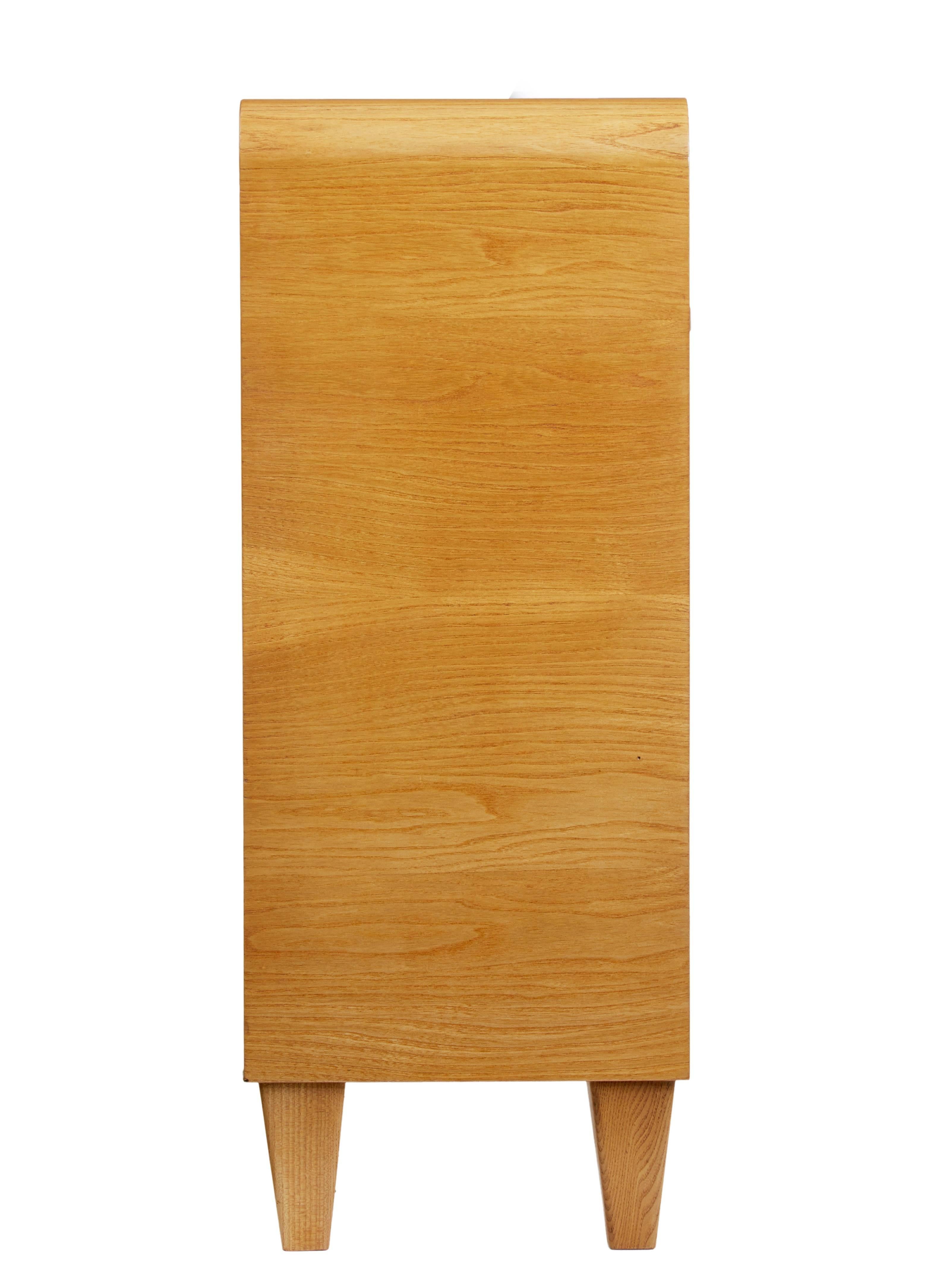 Woodwork 20th century Scandinavian burr elm low open bookcase