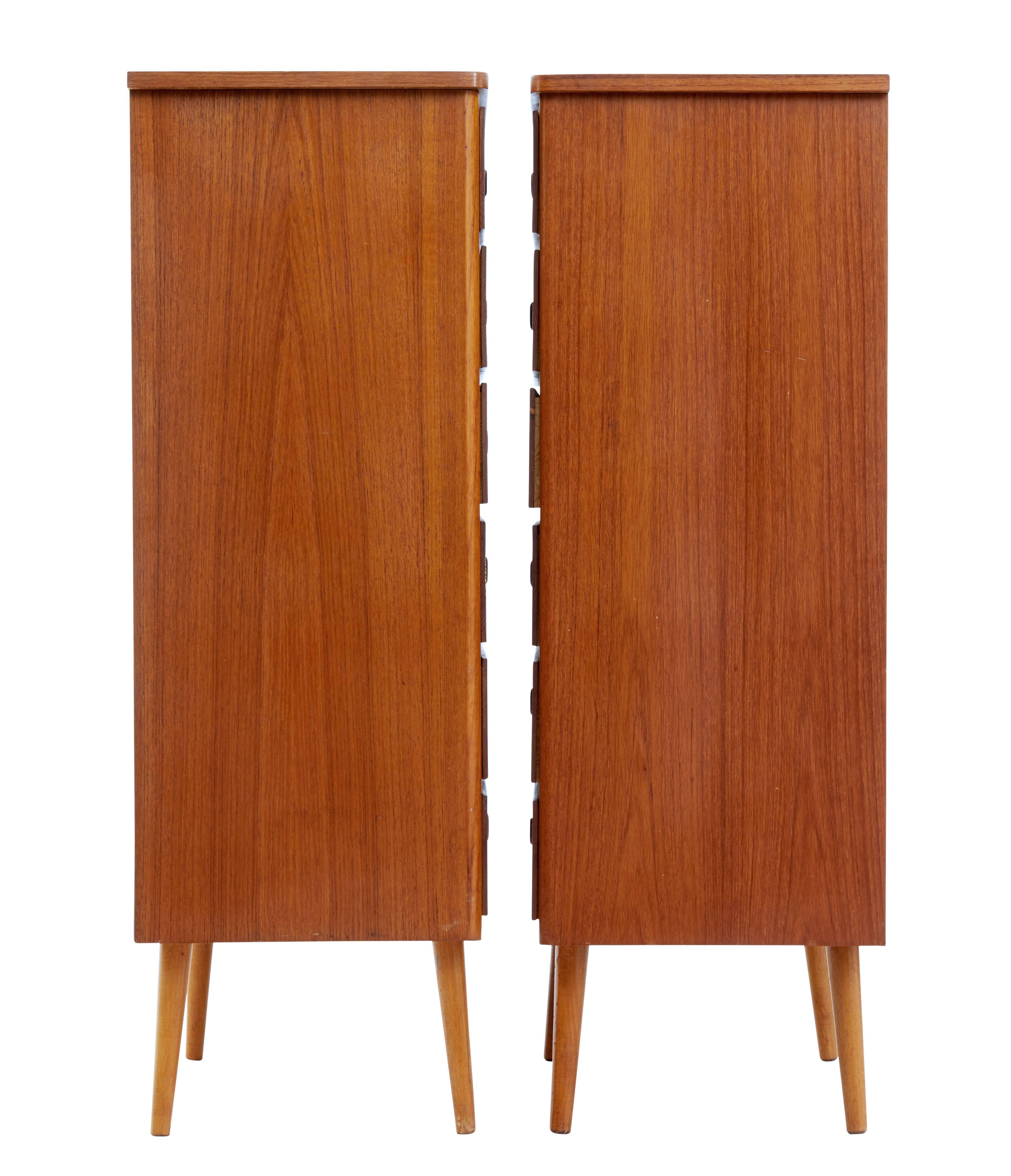 Scandinavian Modern Pair of 1970's Scandinavian tall teak chest of drawers