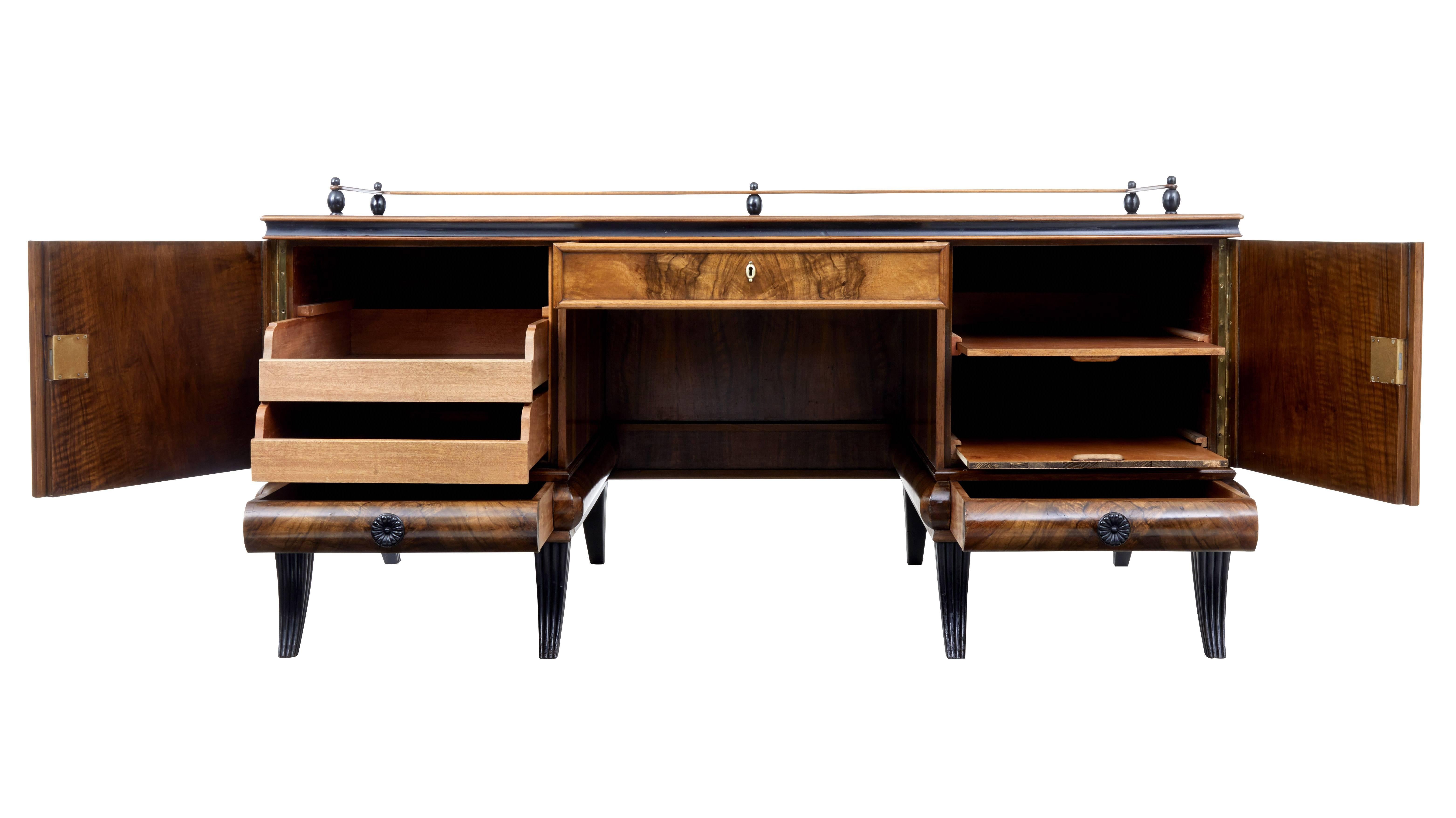 Woodwork 1930s Swedish Art Deco Walnut Large Writing Desk by Atvidaberg