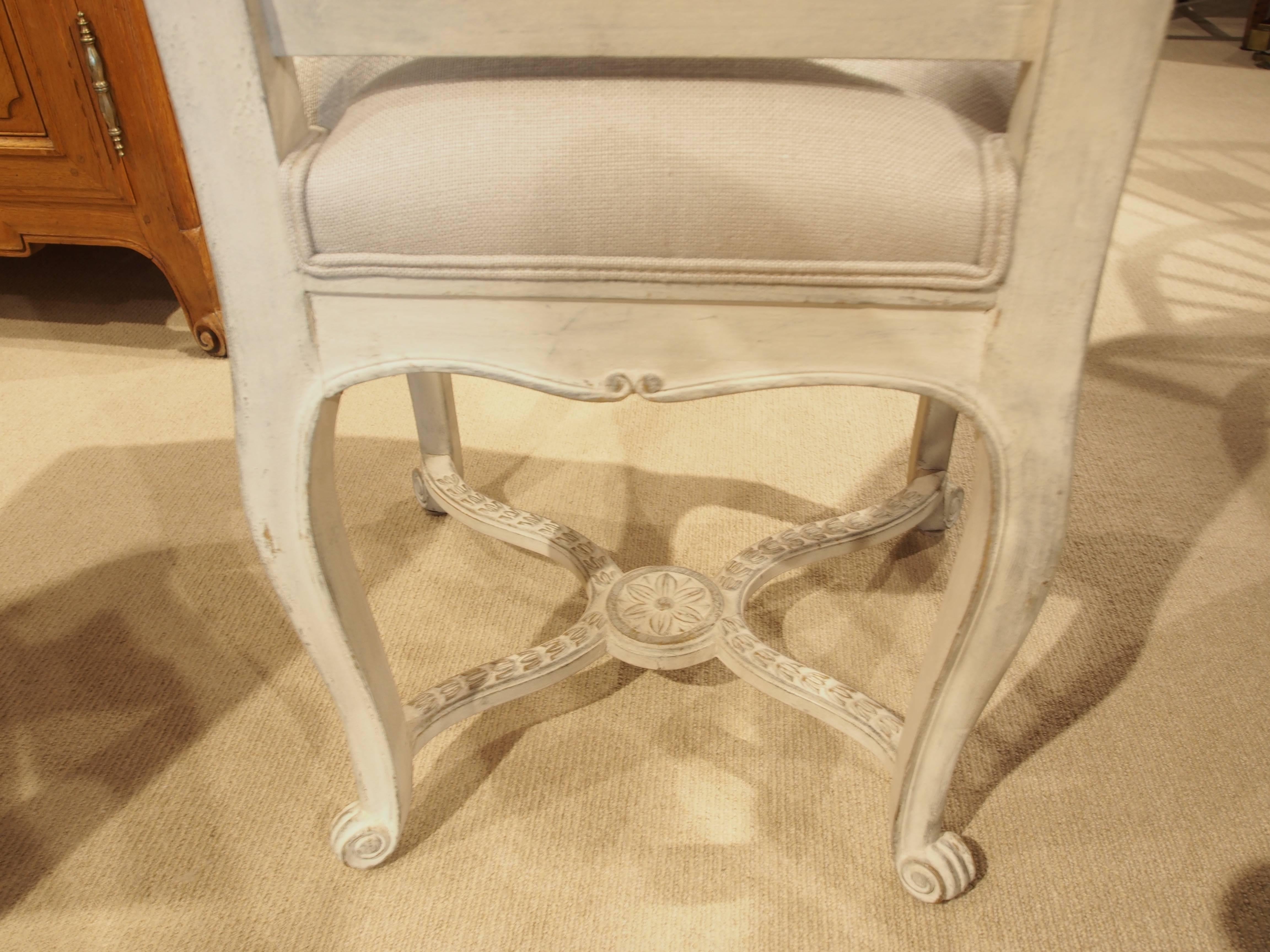 Antique Painted Chair, Rococo Style, Ornate Carved Legs, Newly Upholstered In Good Condition For Sale In Atlanta, GA