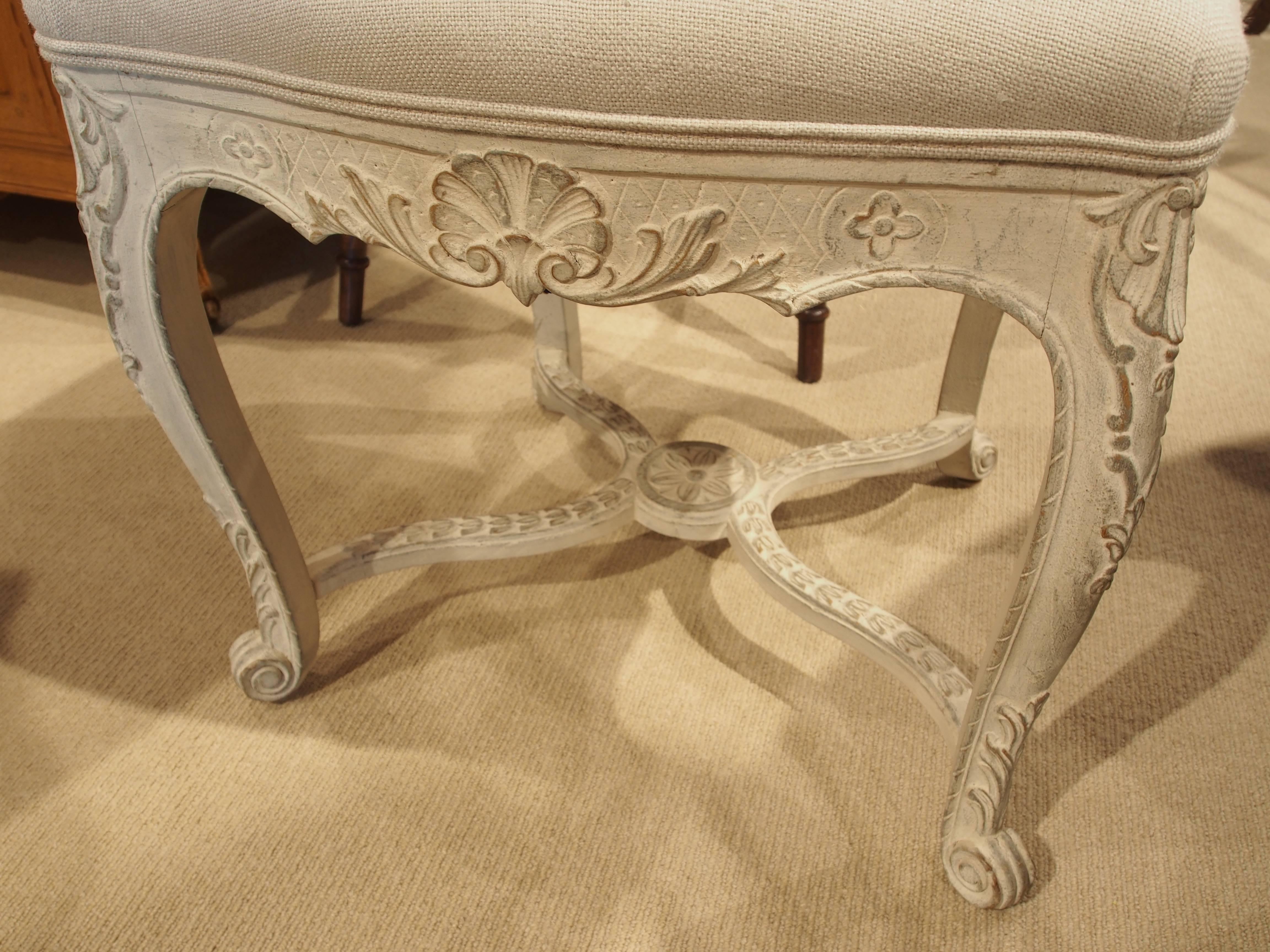 20th Century Antique Painted Chair, Rococo Style, Ornate Carved Legs, Newly Upholstered For Sale