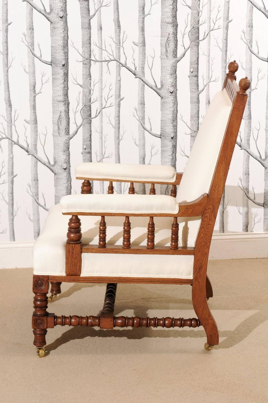 British English Oak Armchair Carved Legs, Arms and Frame on Wheels For Sale
