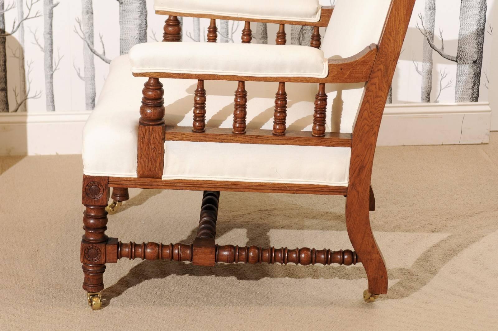 20th Century English Oak Armchair Carved Legs, Arms and Frame on Wheels For Sale