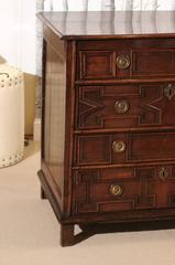 English Chest, Dresser in Oak, Four Carved Drawers in Unique Design