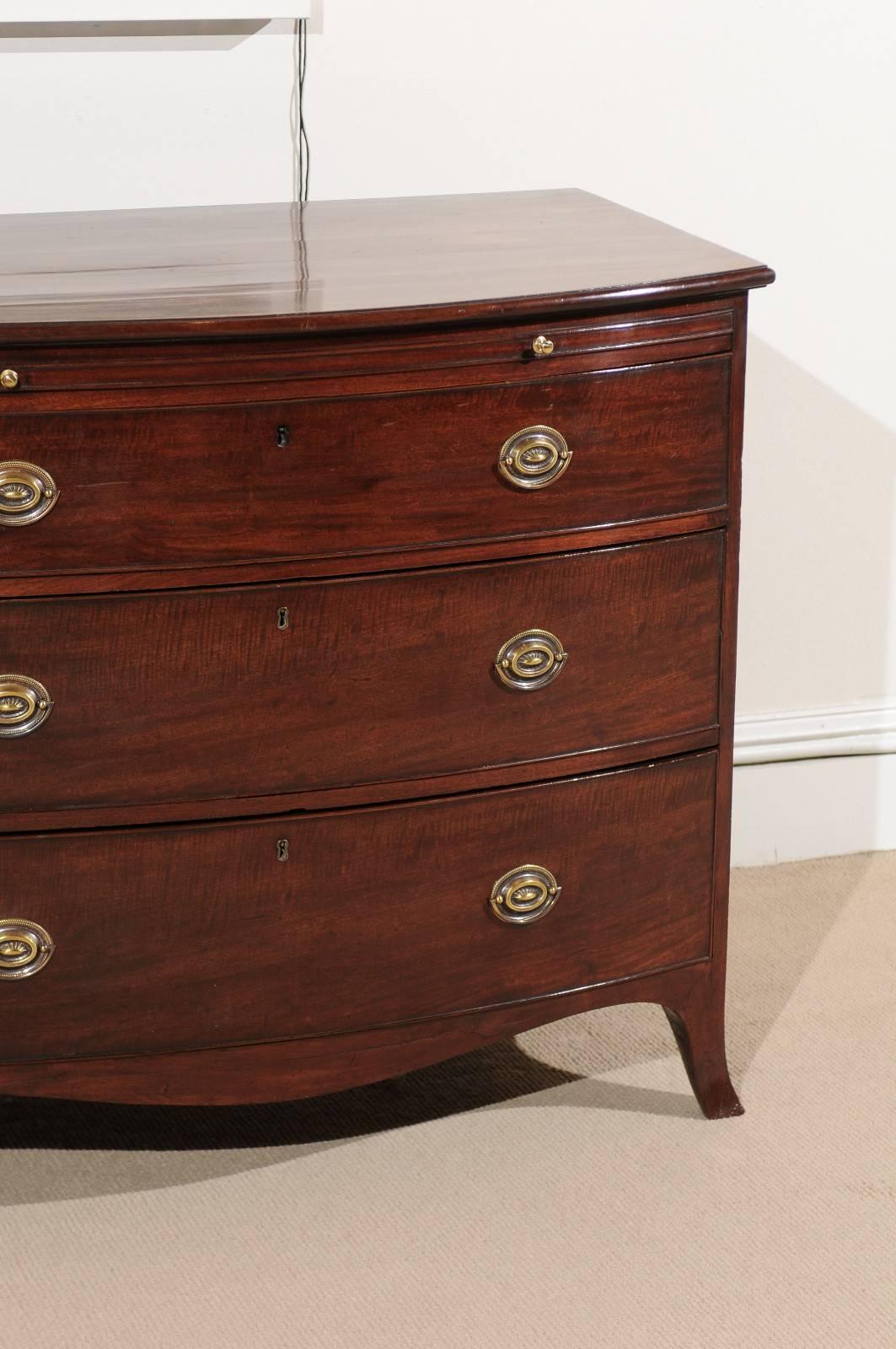 19th Century English Bow Front Chest in Mahogany with Three Drawers, circa 1890 For Sale