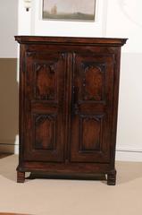 French Armoire in Oak, circa 1800 with Carved Doors and Two Interior Shelves