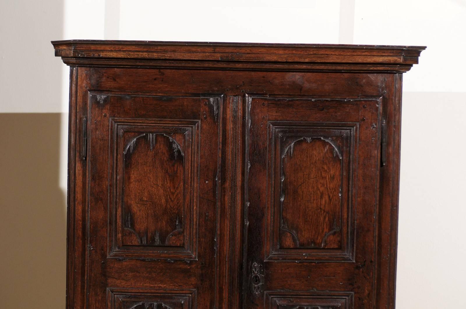 French Armoire in Oak, circa 1800 with Carved Doors and Two Interior Shelves For Sale 3