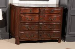 French Walnut Commode or Chest, Carved Drawers, Original Hardware, circa 1800