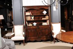 French Oak Buffet Vaisselier or Display Case with Carved Doors, Two Top Shelves