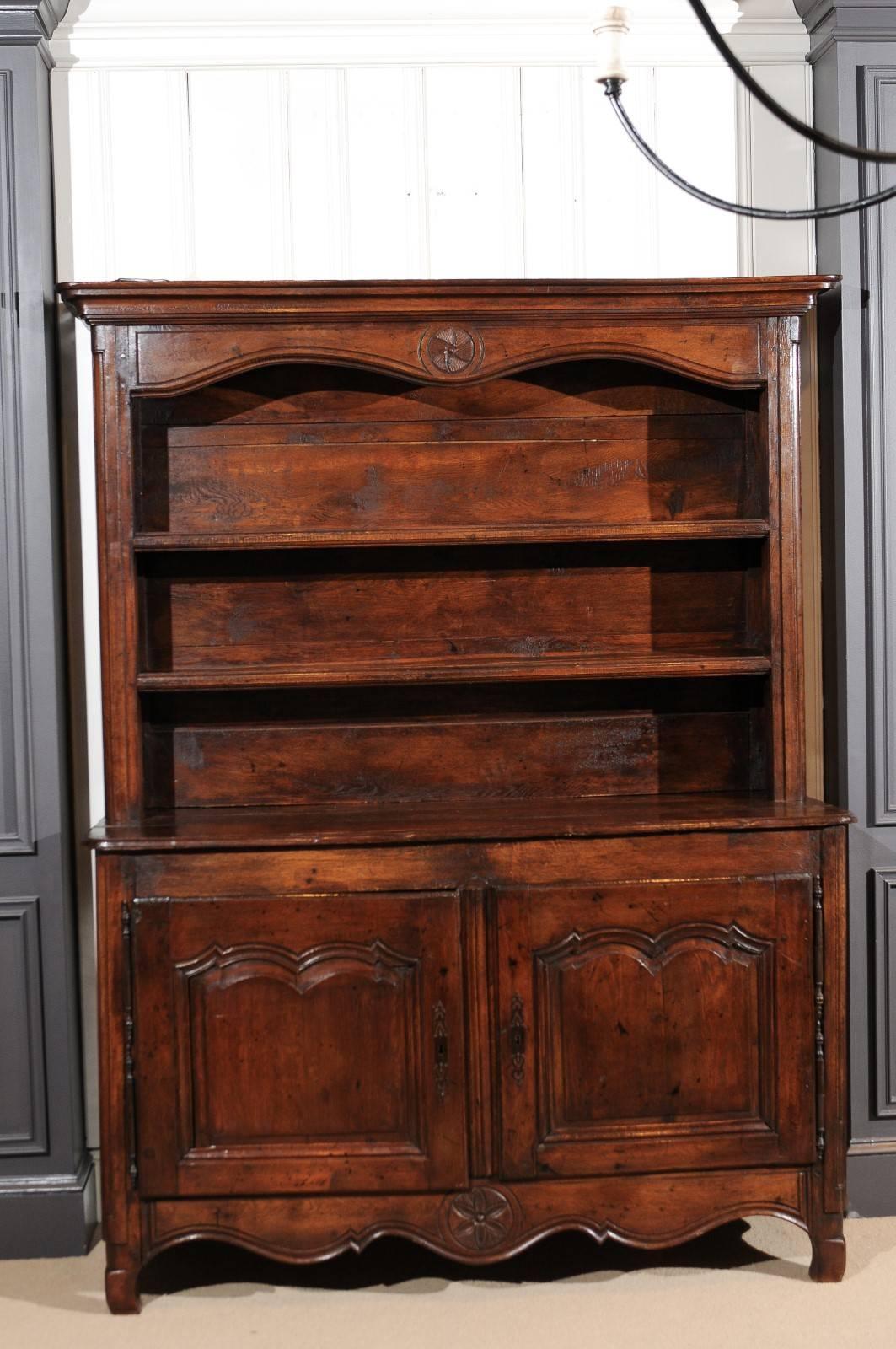 French Oak Buffet Vaisselier or Display Case with Carved Doors, Two Top Shelves For Sale 1