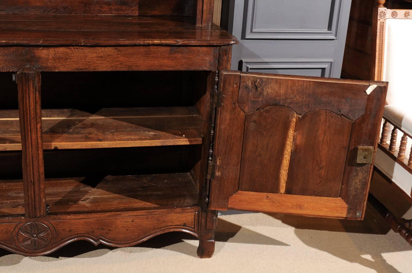 19th Century French Oak Buffet Vaisselier or Display Case with Carved Doors, Two Top Shelves For Sale