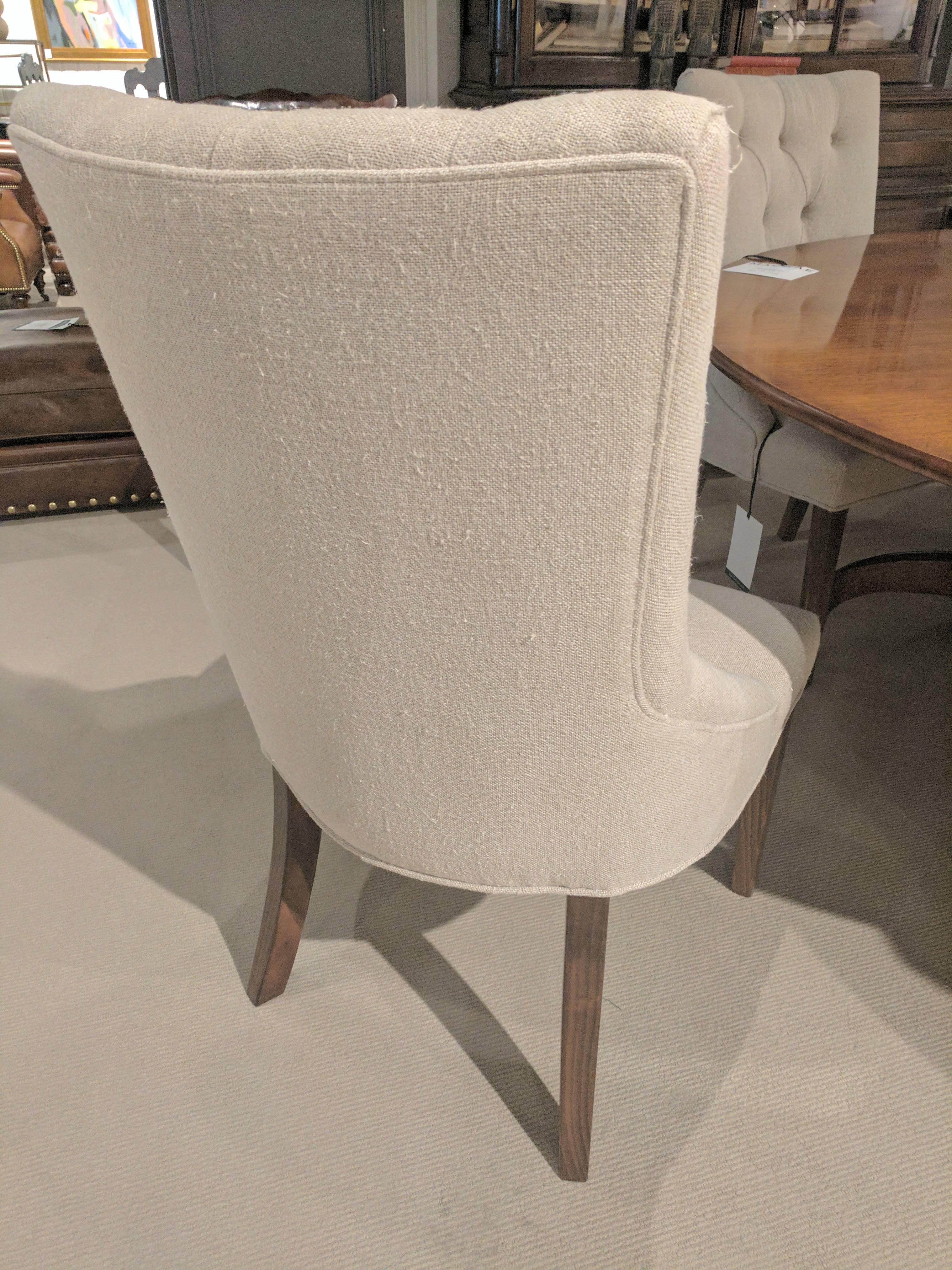 Contemporary Upholstered Side Chair in Oak with Tufted Back For Sale