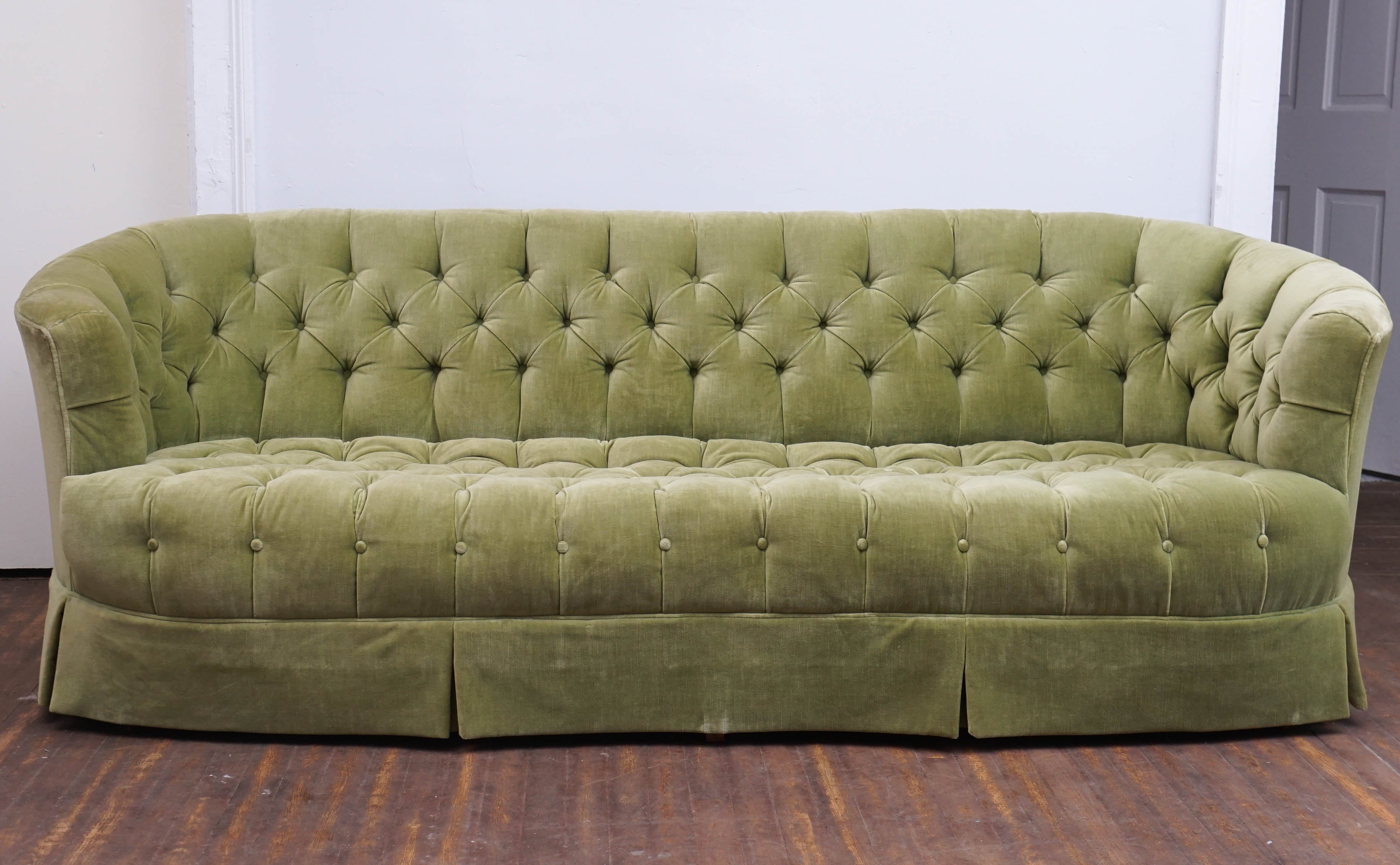 hollywood regency chesterfield Mint Green Velvet Tufted Sofa