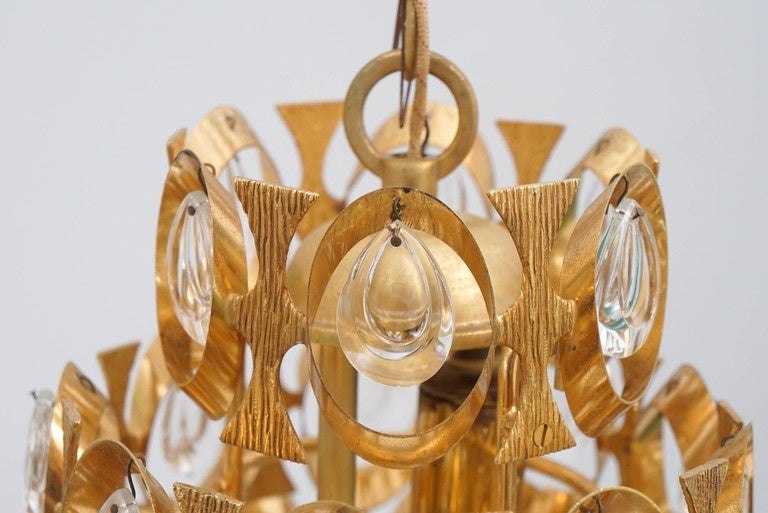 Mid-Century Modern A pair of Sciolari Gold Plated Hanging Prism Light, Chandelier or Pendant For Sale