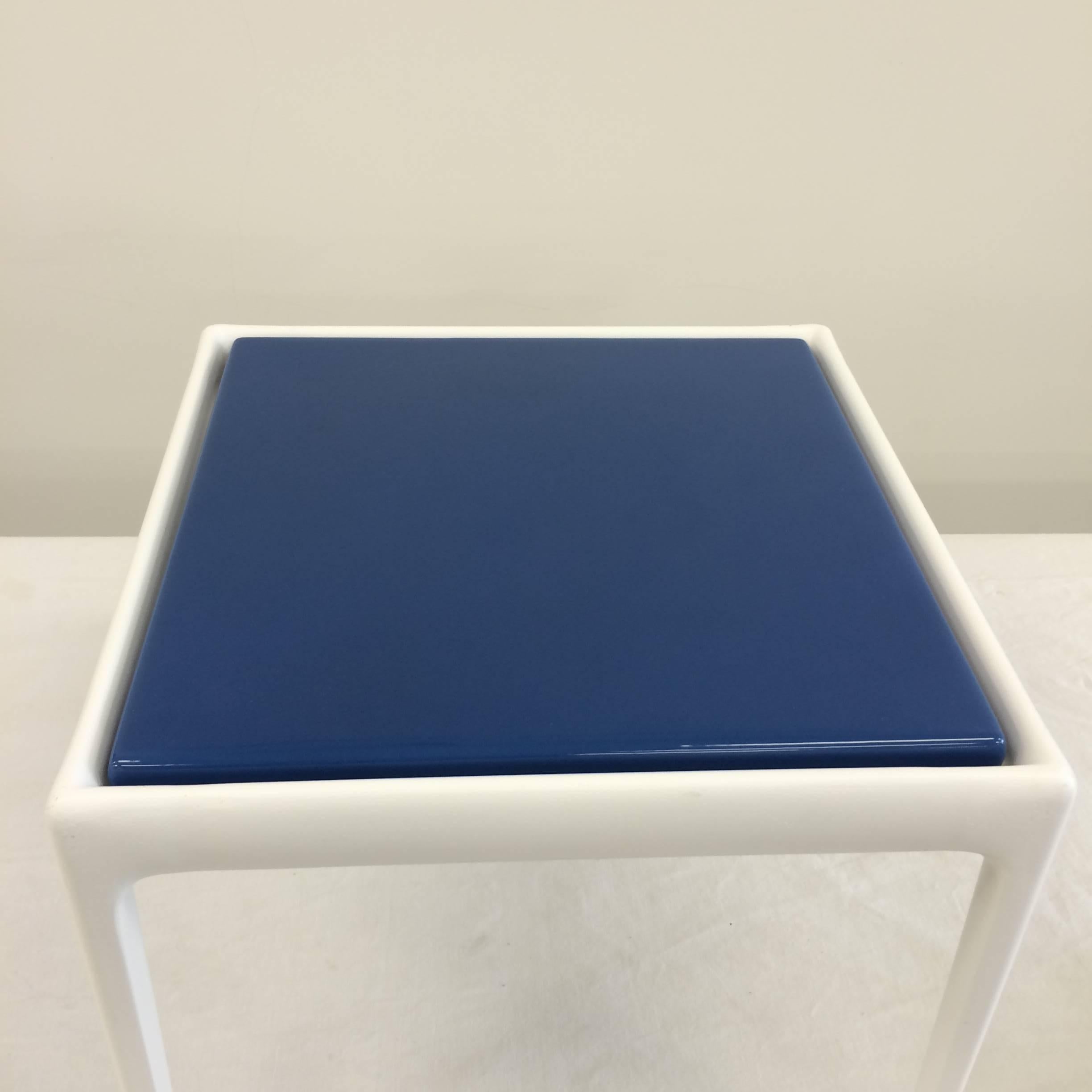 20th Century Pair of Richard Schultz for Knoll Blue Enamel Outdoor Side Tables