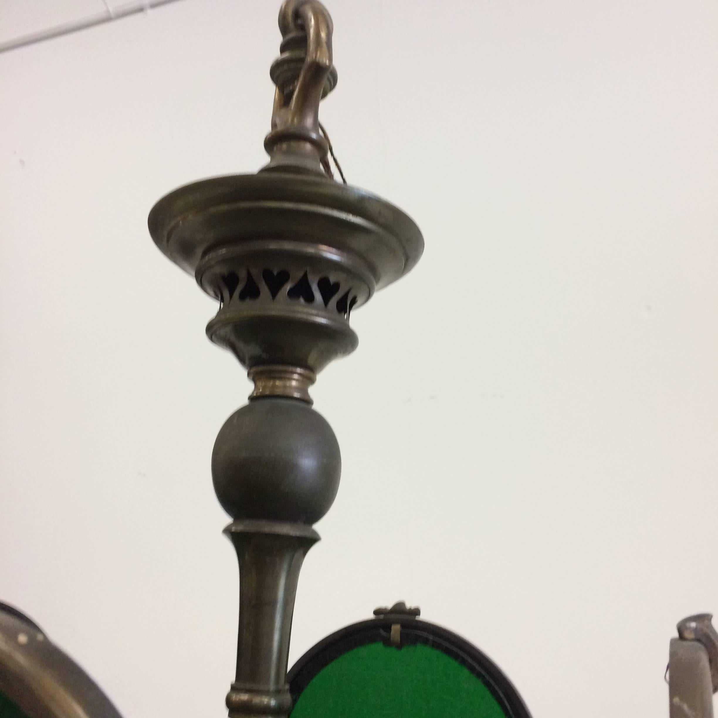 20th Century Bronze Green Slag Glass Hanging Light For Sale