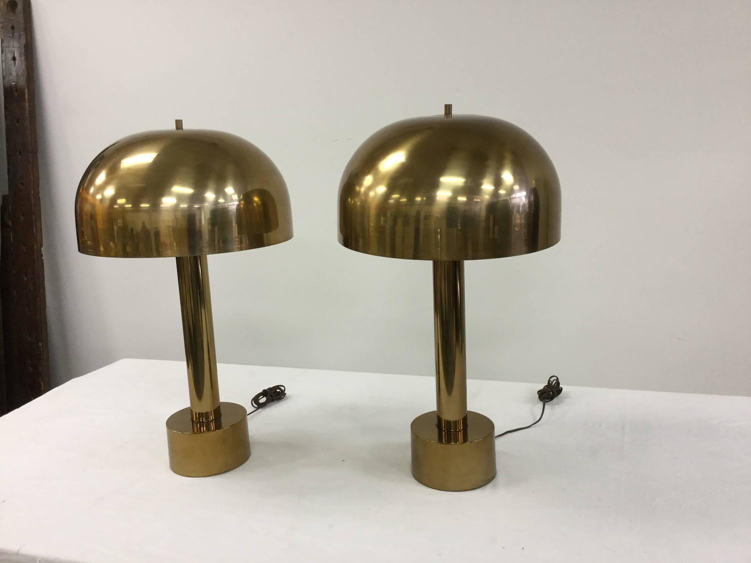 Pair of 1979s Brass Table Mushroom Lamps by Laurel at 1stdibs