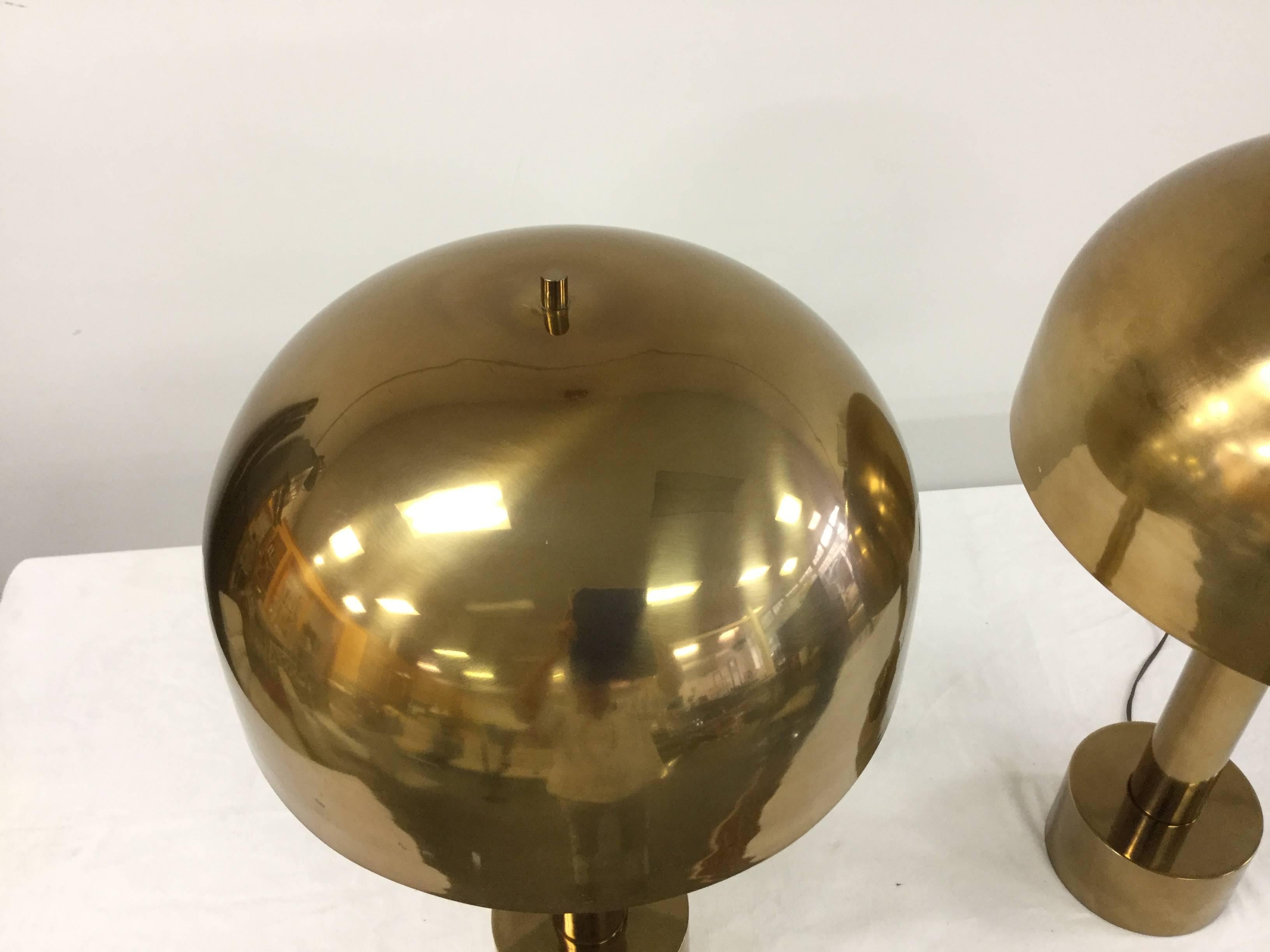 American Pair of 1979s Brass Table Mushroom Lamps by Laurel