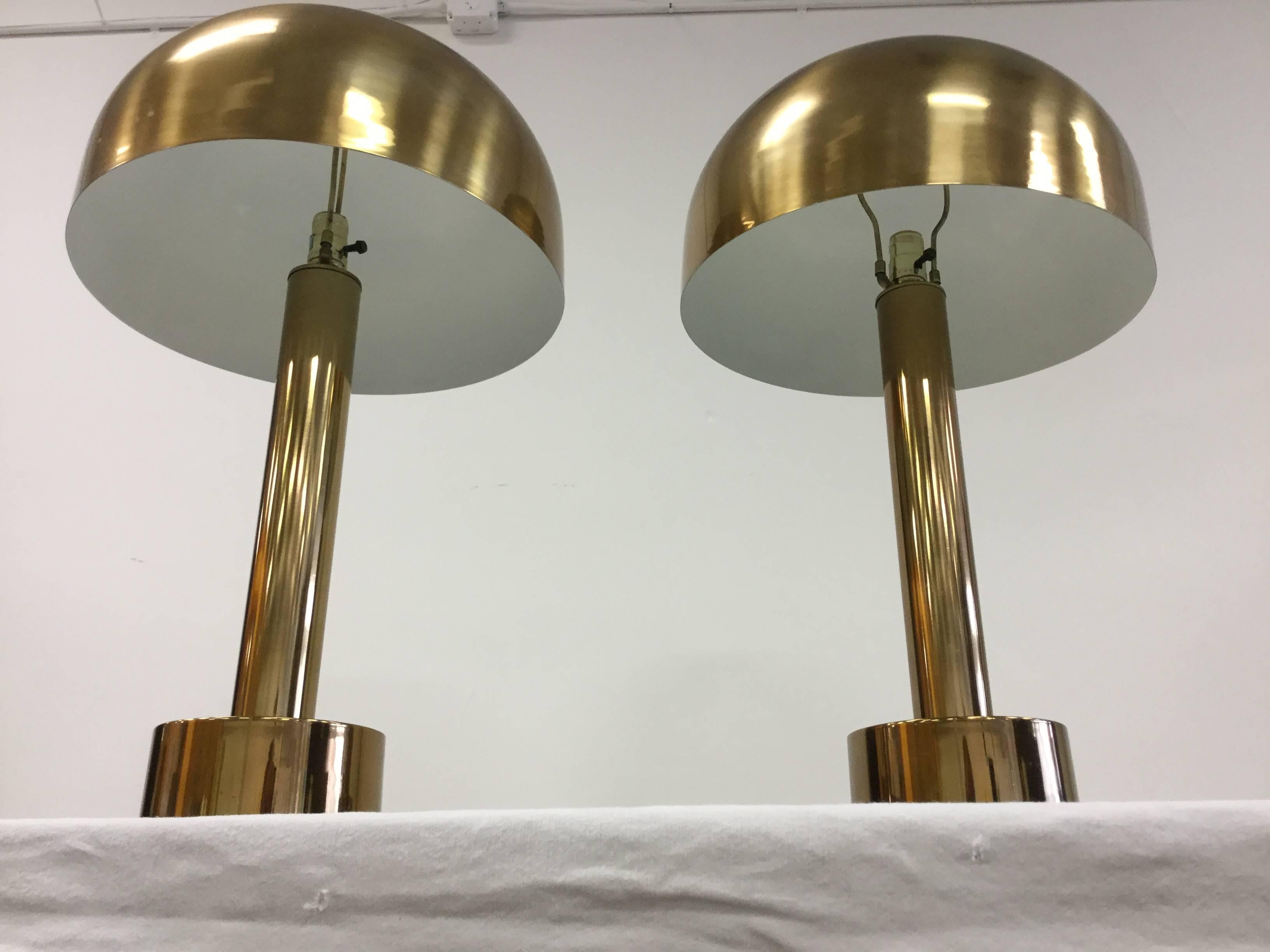 Pair of 1979s Brass Table Mushroom Lamps by Laurel 2