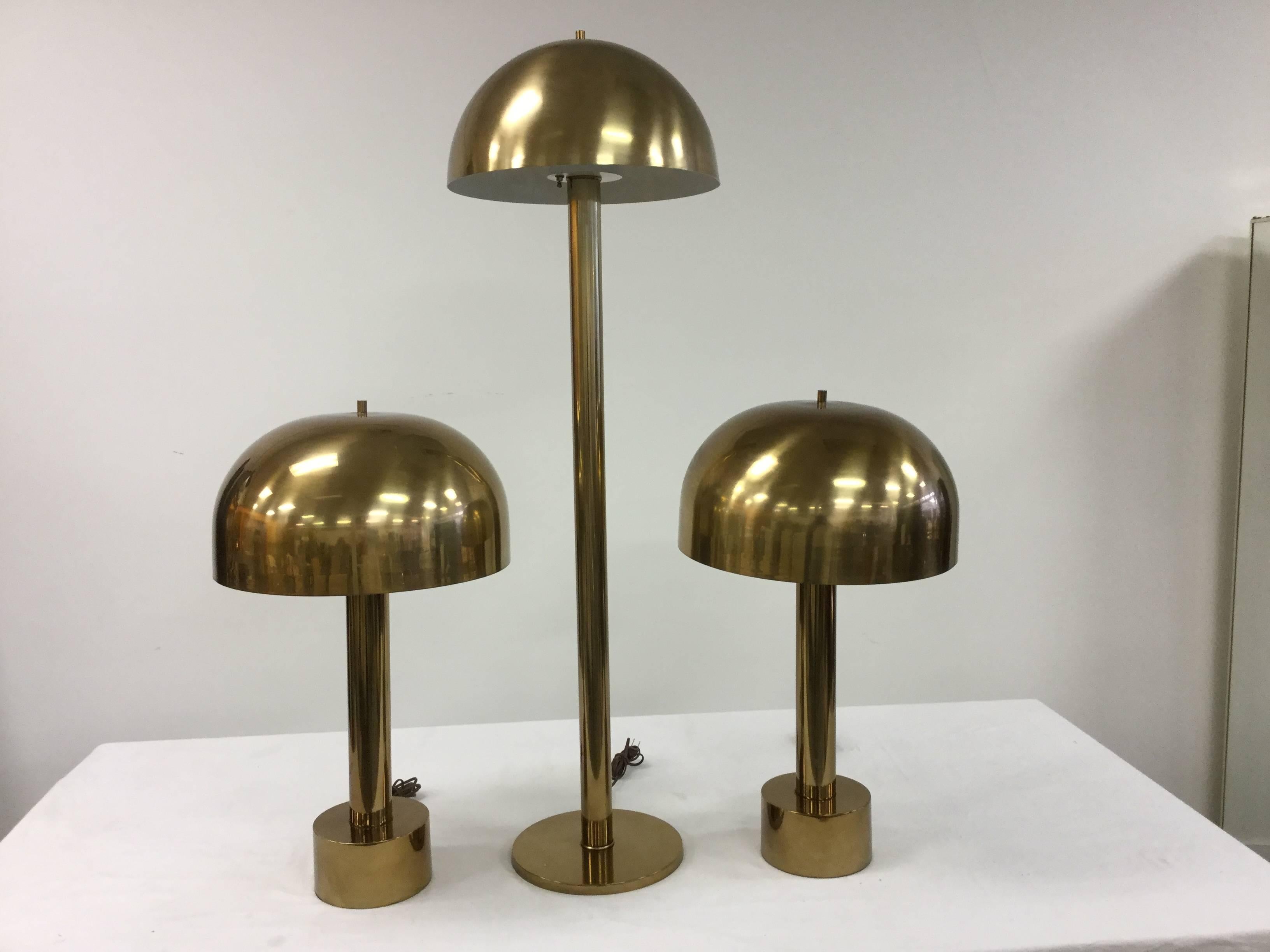 Pair of 1979s Brass Table Mushroom Lamps by Laurel 3