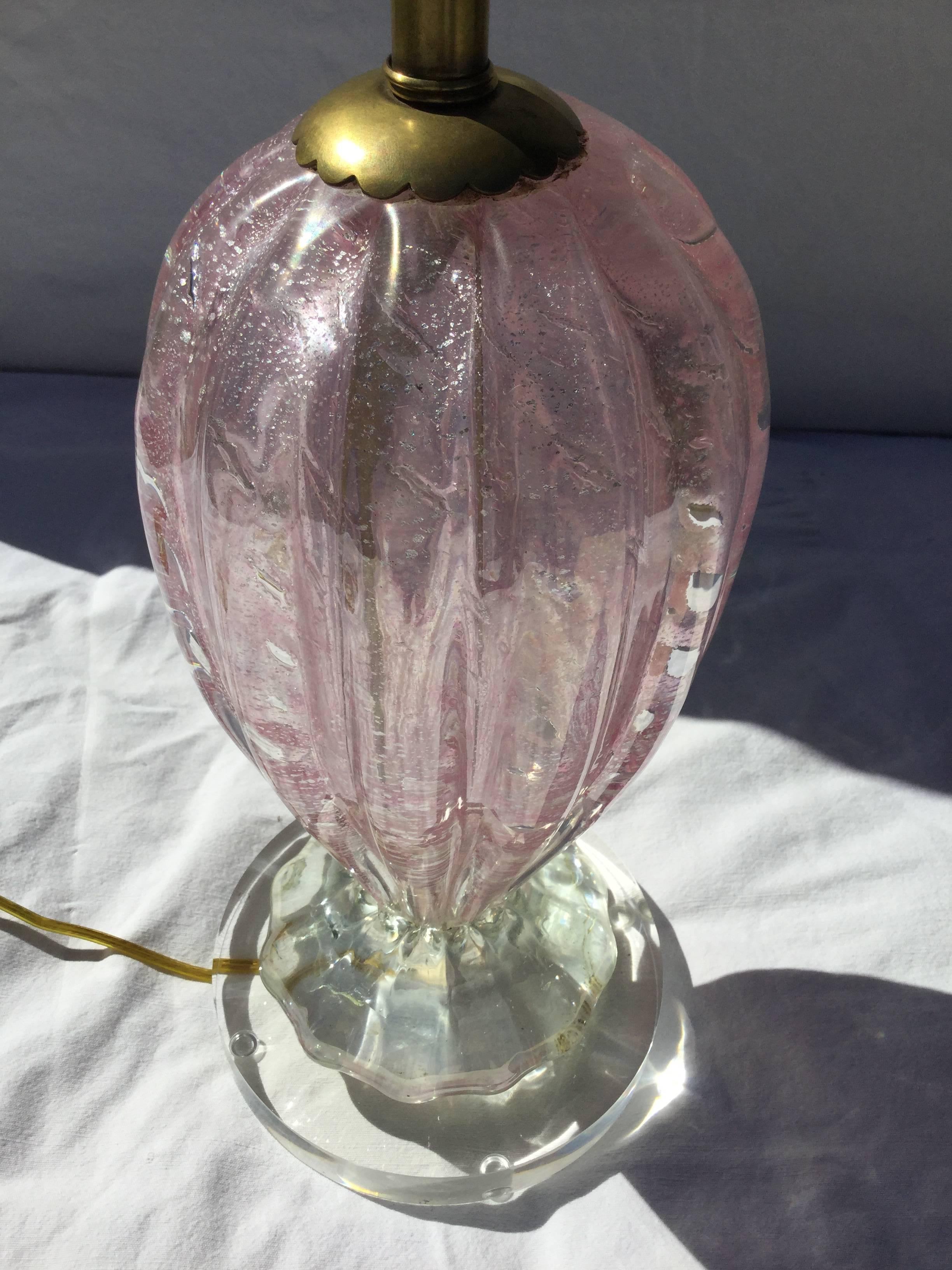 Pair of Pink Murano Lamps In Excellent Condition In Canaan, CT