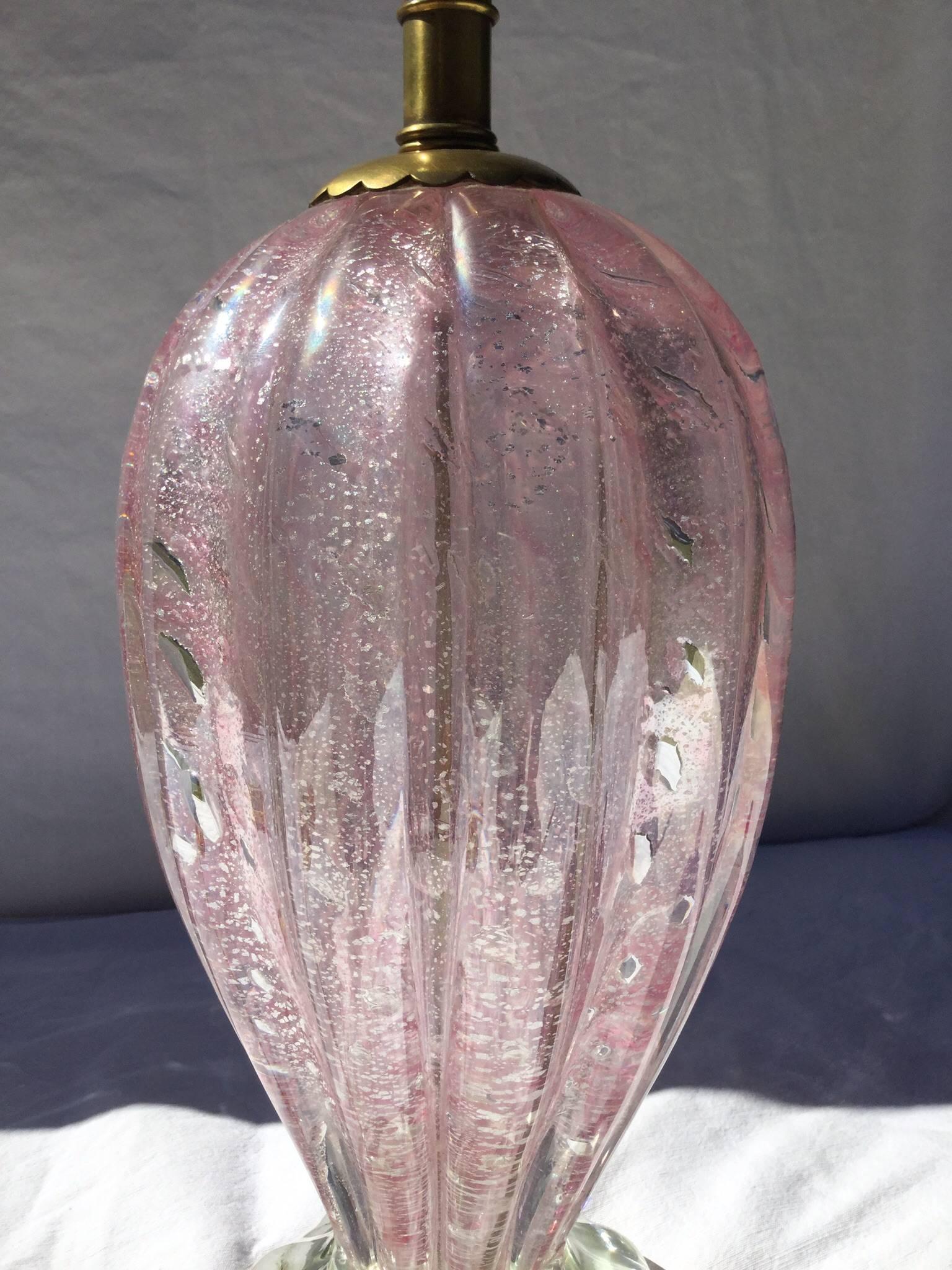 Mid-20th Century Pair of Pink Murano Lamps