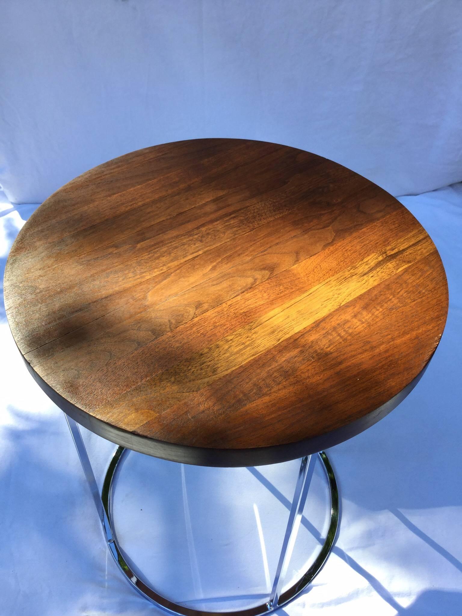 Mid-Century Modern  Milo Baughman Round Walnut and Chrome Table