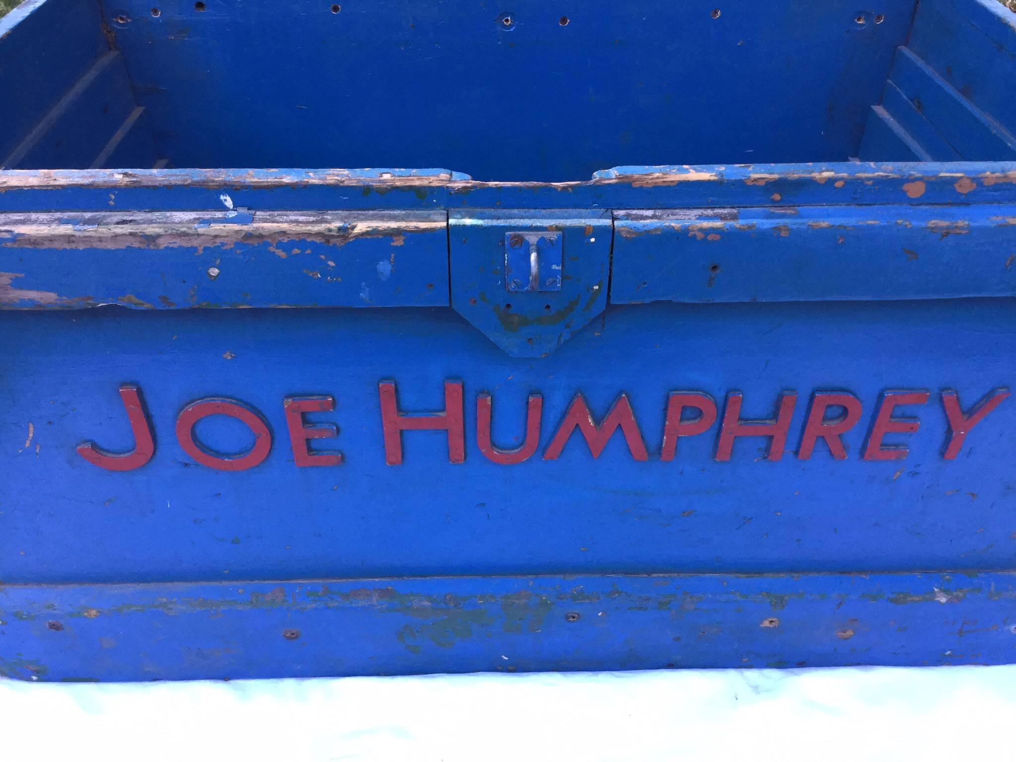 Wood Joe Humphrey Blue and Red Work Chest or Box Folk Art For Sale