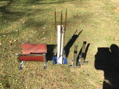 Mid-Century Italian Travertine Fireplace Set Andirons & Log Rack