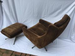 Danish Brown Suede Lounge Chair and Ottoman
