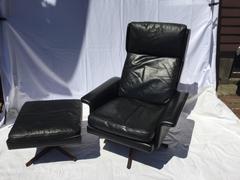 Danish Leather and Teak Easy Chair with Ottoman