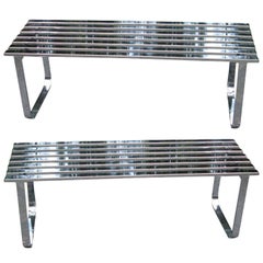 1970s Milo Baughman Chrome Slat Bench