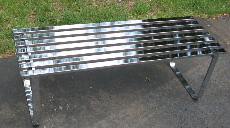 1970s Milo Baughman Chrome Slat Bench In Excellent Condition In Canaan, CT