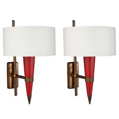 Red Metal or Opaline Glass Sconce