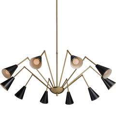 Brass/Black Metal Spider Arm Chandelier