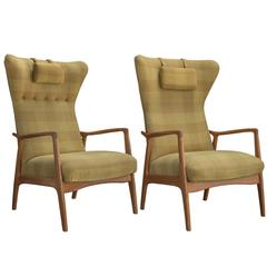 Wool Fabric and Wood Modern Armchairs, circa 1950 11