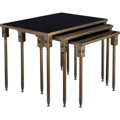 Brass and Mirrored Glass Nesting Tables, circa 1970
