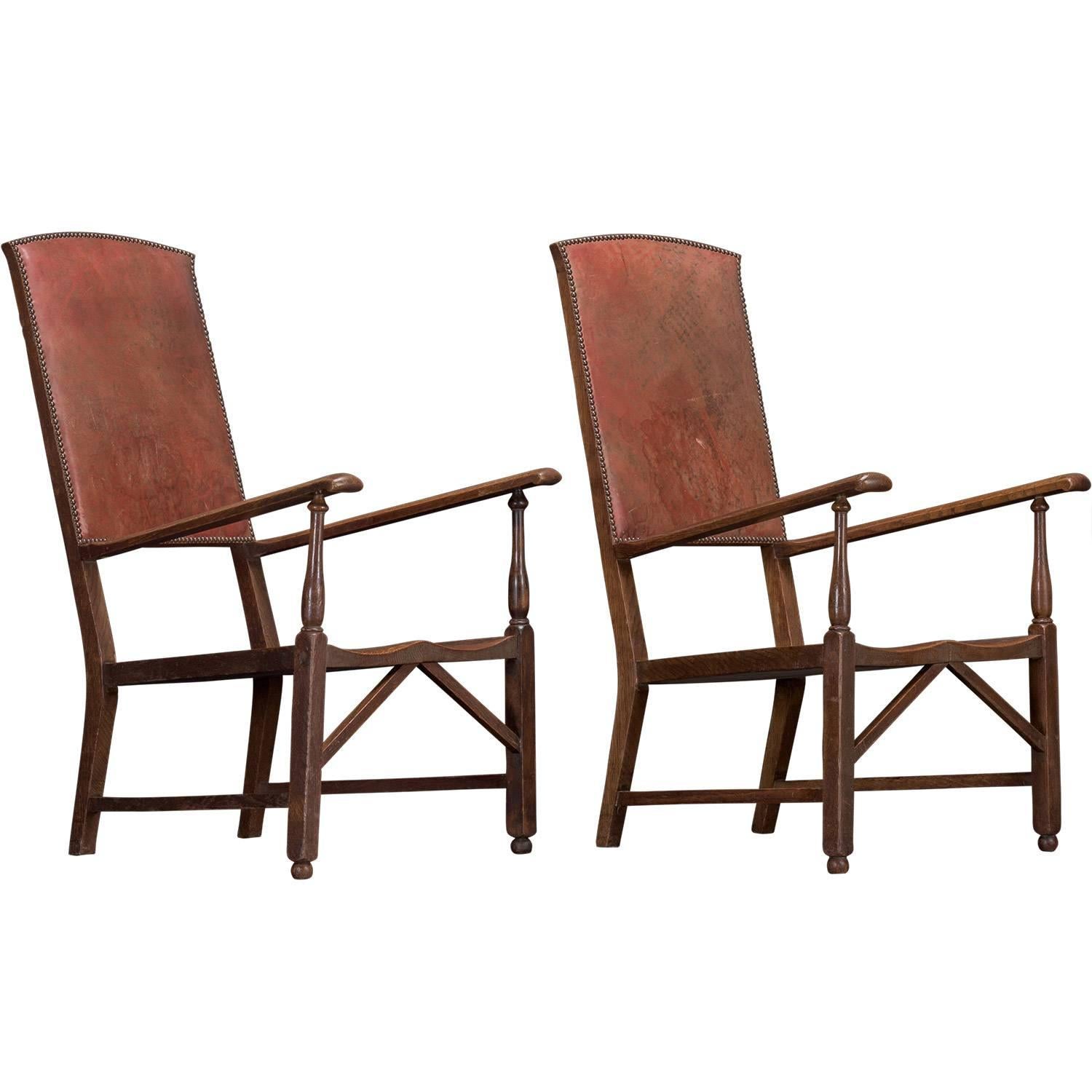 Pair of Oak and Leather Armchairs, circa 1900