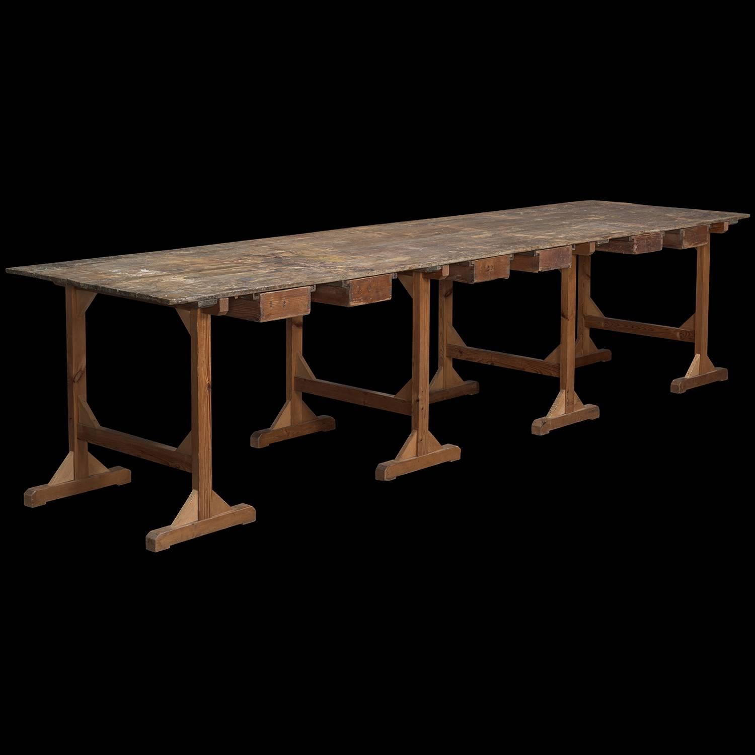 Industrial Pine Work Table, circa 1920