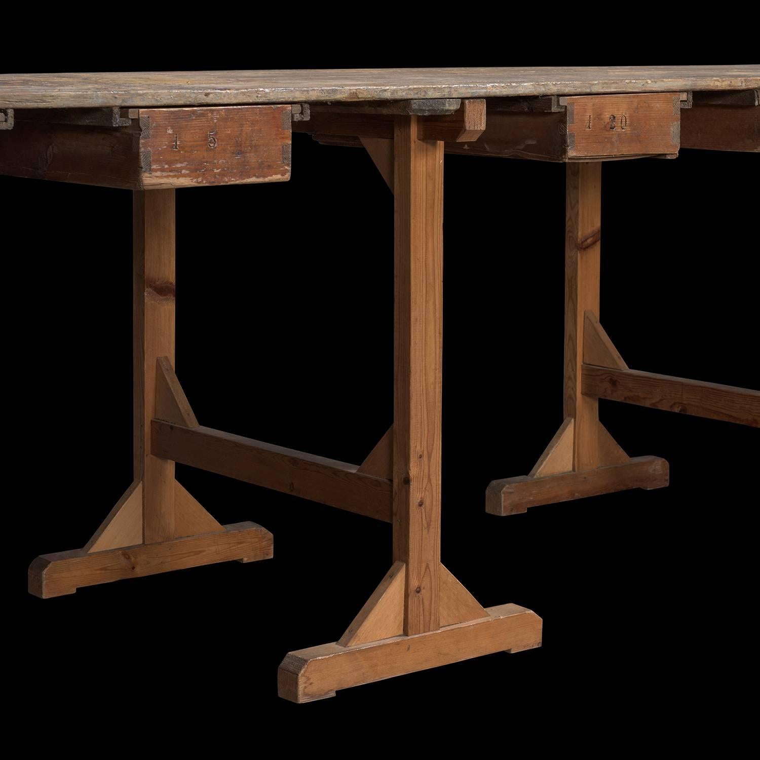 Pine Work Table, circa 1920 In Fair Condition In Culver City, CA