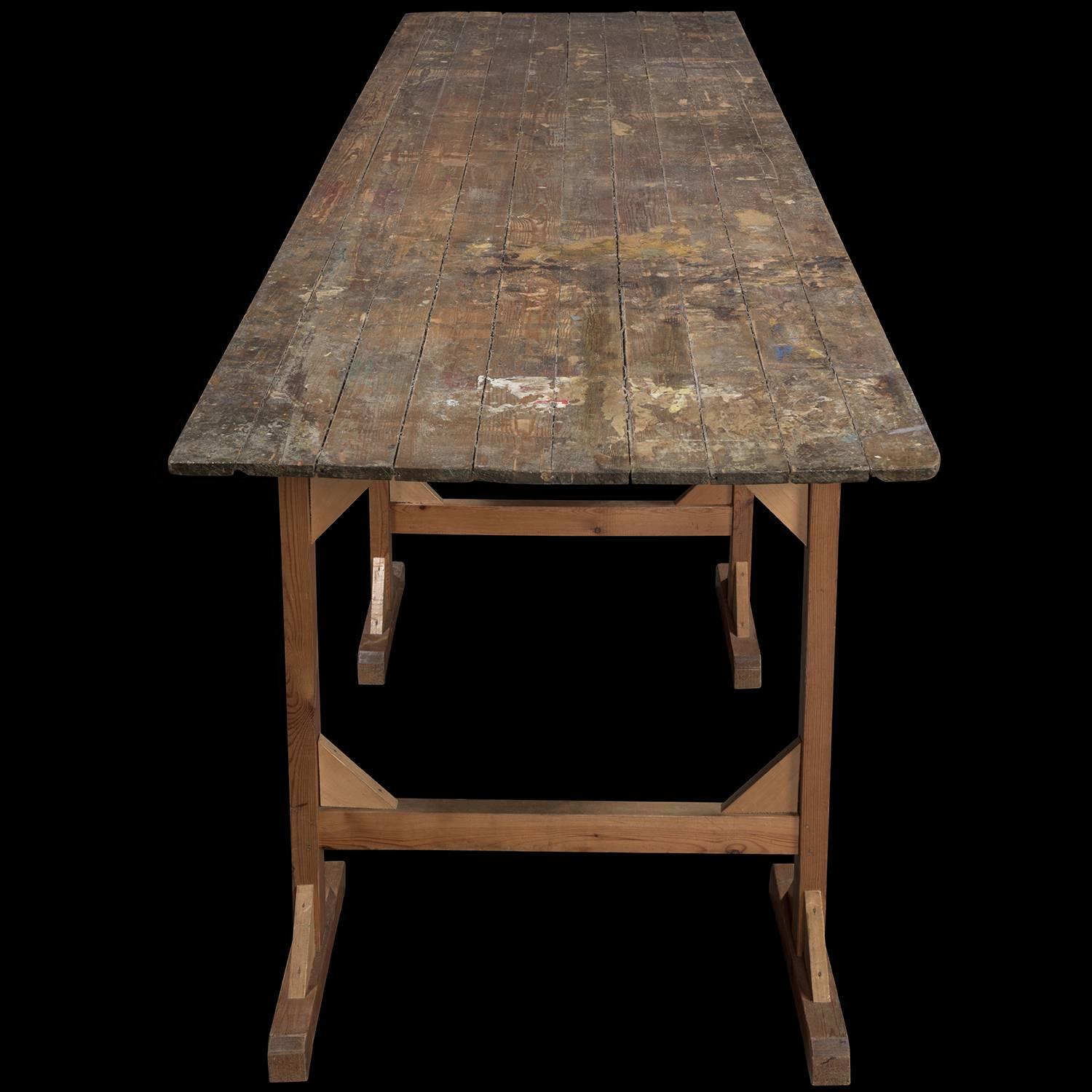 Wood Pine Work Table, circa 1920