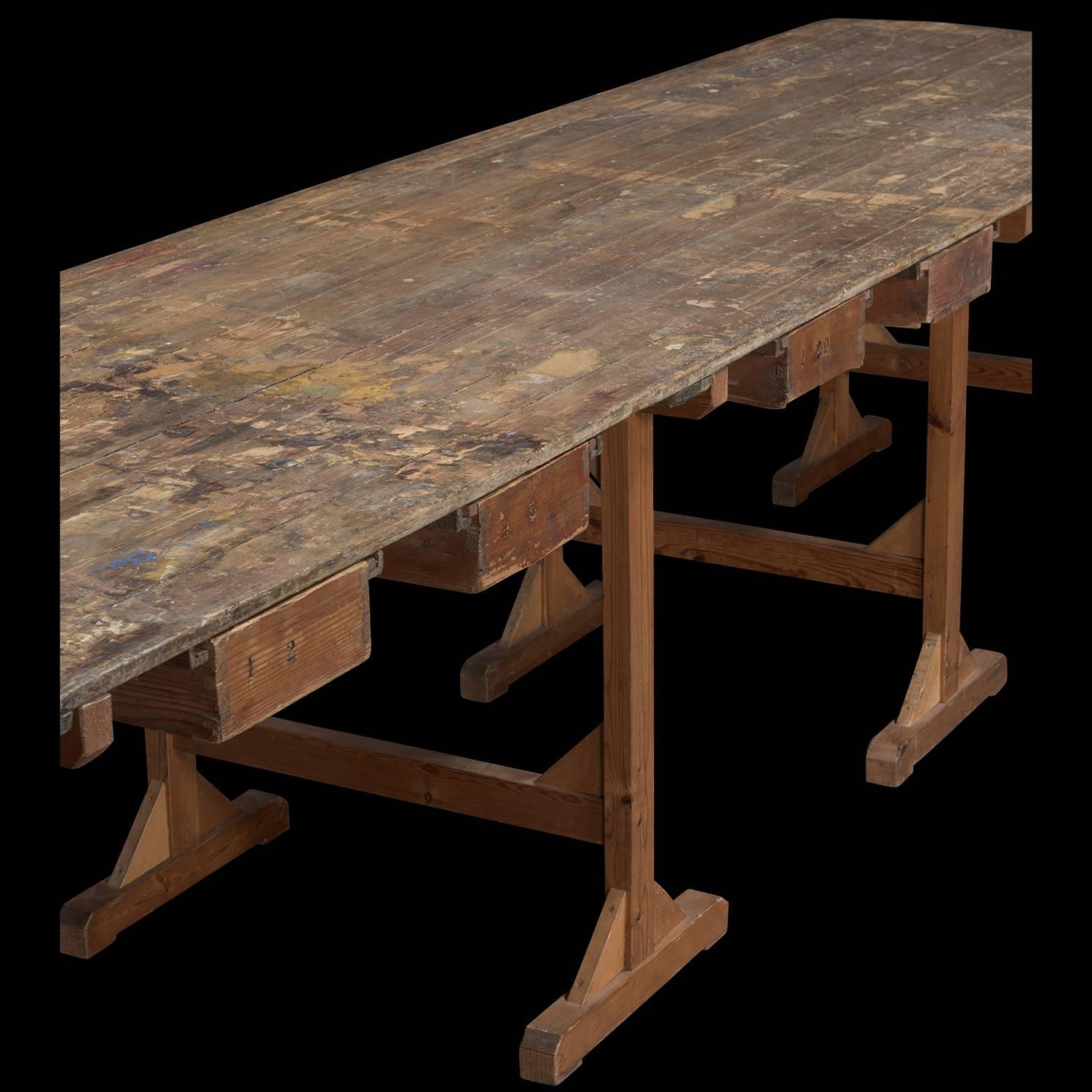 French Pine Work Table, circa 1920