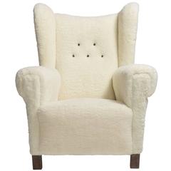 Faux Wool Danish Wingback Chair, circa 1970 12