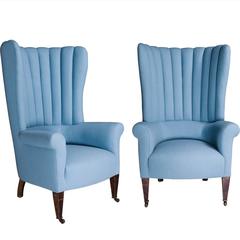 Antique Pair of Wool Wingback Chairs, circa 1830