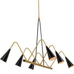 Brass and Black Metal Modern Chandelier