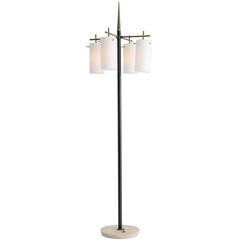 Brass, Marble and Opaline Glass Modern Floor Lamp, circa 1960