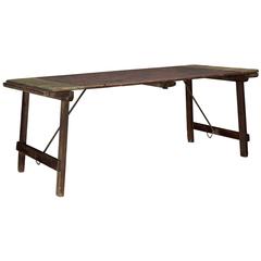 Antique Painted Pine and Iron Trestle Table, circa 1870