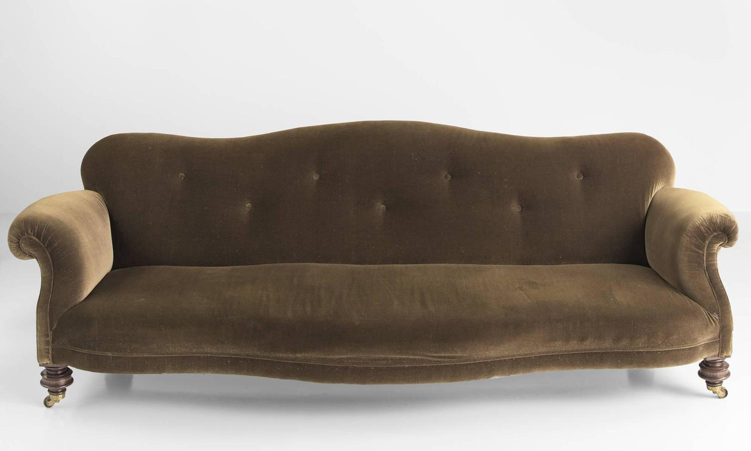 Victorian Velvet and Mahogany Sofa, circa 1890 For Sale at 1stdibs