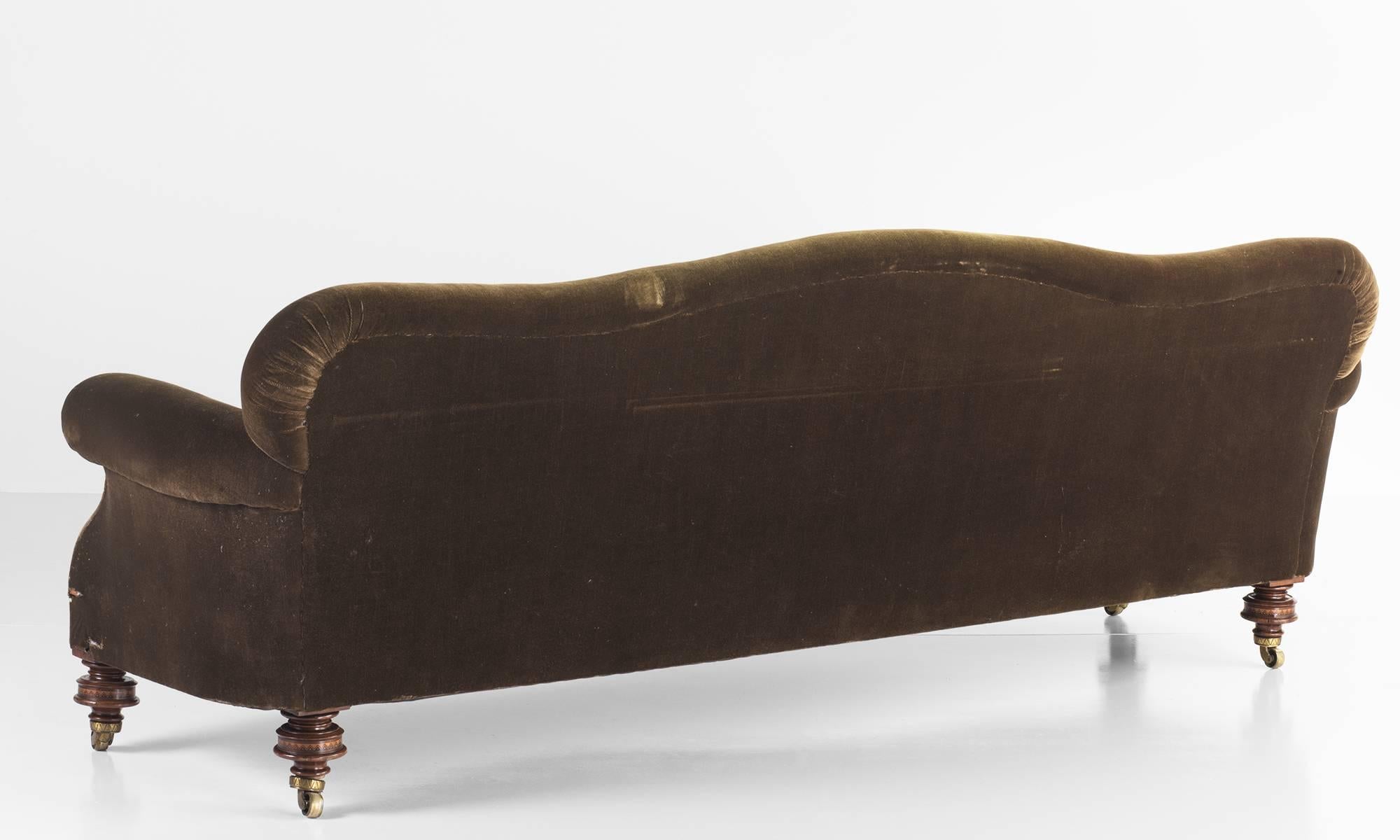 Late 19th Century Victorian Velvet and Mahogany Sofa, circa 1890